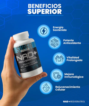 NAD + Resveratrol - Cápsulas de Reparación Celular Antienvejecimiento y Energía Extra (30 Cápsulas) - SuperHuman™