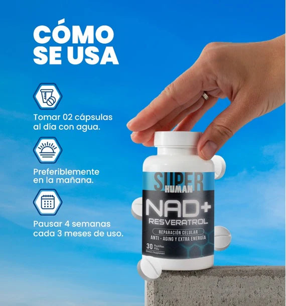 NAD + Resveratrol - Cápsulas de Reparación Celular Antienvejecimiento y Energía Extra (30 Cápsulas) - SuperHuman™